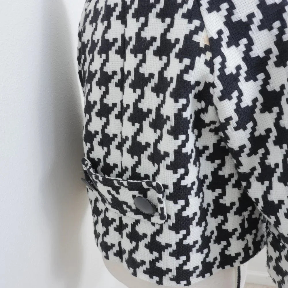 Nygard Black White Houndstooth Design Retro Coat Wide Half Sleeve SZ 8 Jacket - Picture 10 of 14